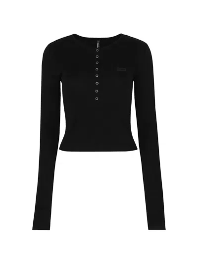 Wrstbhvr Agnessa Ribbed Long-sleeve Top In 블랙
