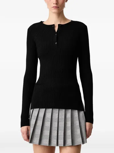 Wrstbhvr Nora Ribbed Henley-neck Long-sleeve Top In Black