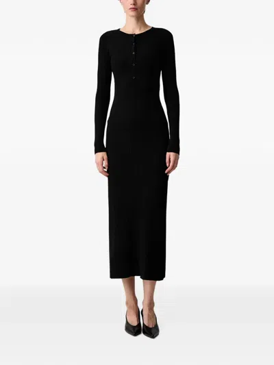 Wrstbhvr Nora Ribbed-knit Henley-neck Midi Dress In Black