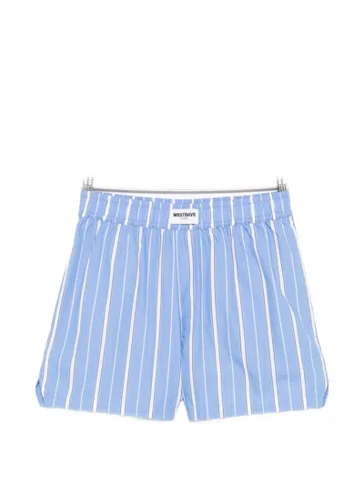 Wrstbhvr Vertical-stripe Logo-patch Shorts In Blue