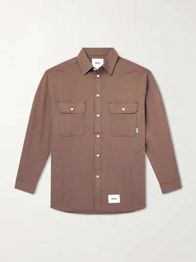 Wtaps Checked Seersucker Shirt In Brown