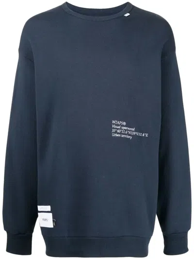 Wtaps Embroidered-logo Crewneck Sweatshirt In Blue