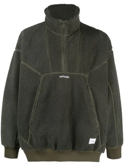 Wtaps Logo-appliquéd Embroidered Fleece Half-zip Sweatshirt In Green