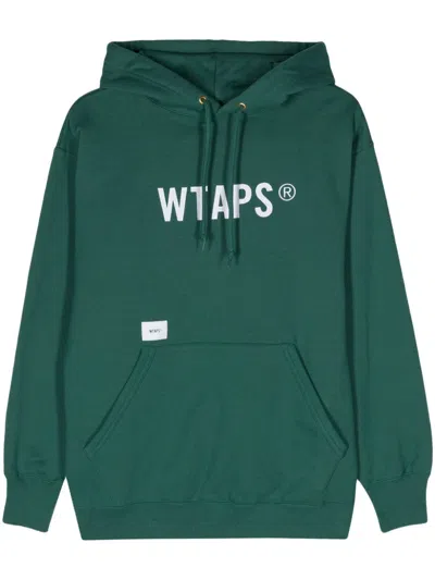 Wtaps Green Logo-embroidered Cotton Hoodie