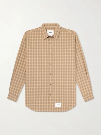 Wtaps Logo-appliquéd Checked Woven Shirt In Brown
