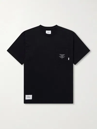 Wtaps Logo-appliquéd Printed Cotton-jersey T-shirt In Black
