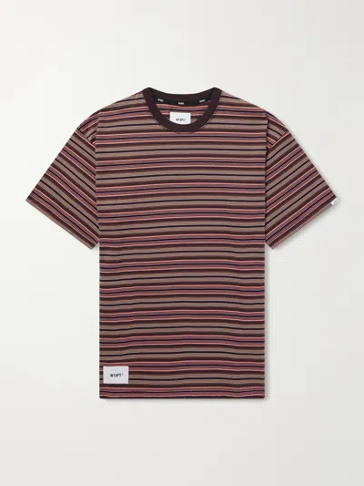 Wtaps Logo-appliquéd Striped Cotton-jersey T-shirt In Brown
