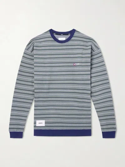 Wtaps Logo-appliquéd Striped Cotton-jersey T-shirt In Green
