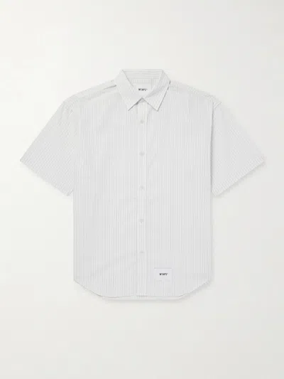 Wtaps Logo-appliquéd Striped Poplin Shirt In White