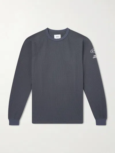 Wtaps Logo-detailed Waffle-knit T-shirt In Blue