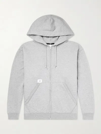 Wtaps Throwdy Logo-appliquéd Cotton-jersey Zip-up Hoodie In Gray