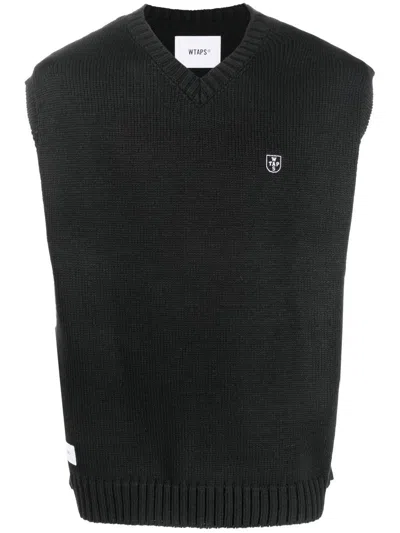Wtaps V-neck Ribbed Knit Vest In Black
