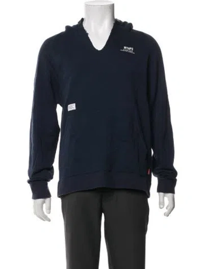 Pre-owned Wtaps V-neck Long Sleeve Hoodie In Blue