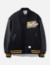 Wtaps Wool Bomber Pu Leather Jacket In Black
