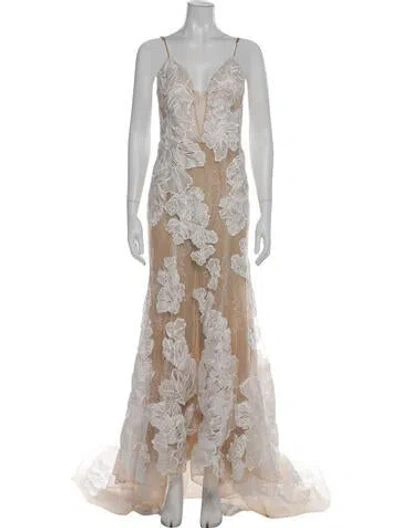 Pre-owned Wtoo By Watters Floral Print Long Dress In Neutral
