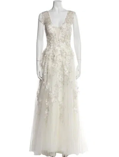 Pre-owned Wtoo By Watters Floral Print Long Dress W/ Tags In White