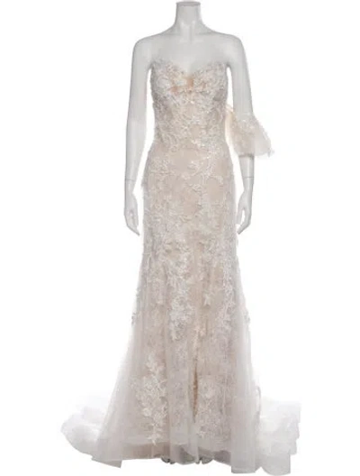 Pre-owned Wtoo By Watters Lace Pattern Long Dress In Neutral