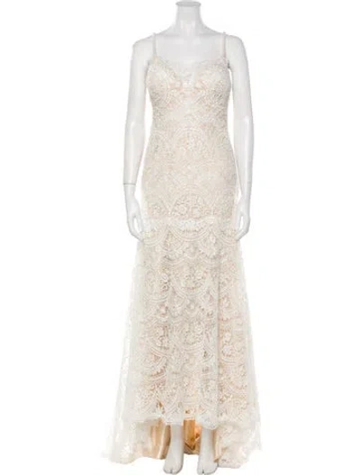 Pre-owned Wtoo By Watters Lace Pattern Long Dress In Neutral