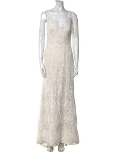 Pre-owned Wtoo By Watters Lace Pattern Long Dress In Neutral