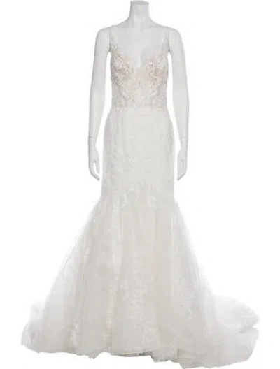 Pre-owned Wtoo By Watters Lace Pattern Long Dress In Neutral