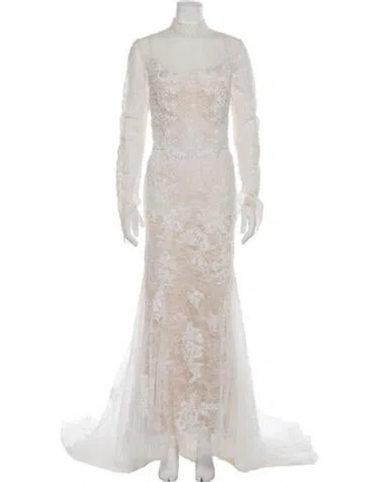 Pre-owned Wtoo By Watters Mock Neck Long Dress In Neutral