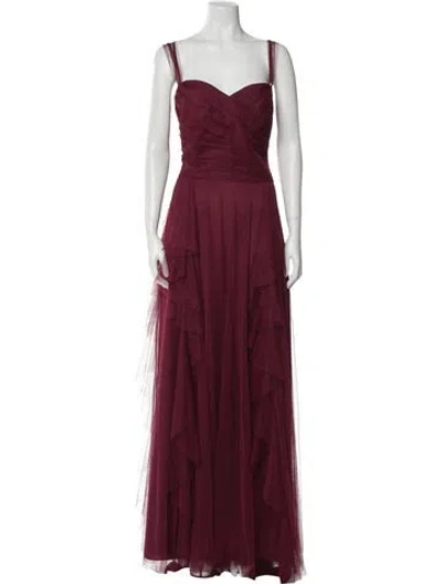 Pre-owned Wtoo By Watters Square Neckline Long Dress In Burgundy