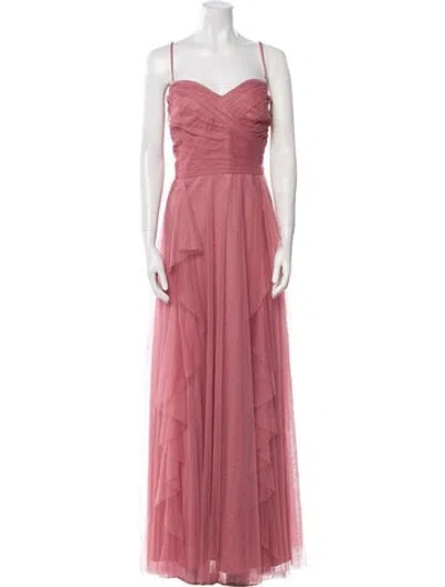 Pre-owned Wtoo By Watters Square Neckline Long Dress In Pink