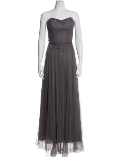 Pre-owned Wtoo By Watters Strapless Long Dress In Gray