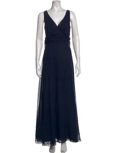 Pre-owned Wtoo By Watters V-neck Long Dress In Blue