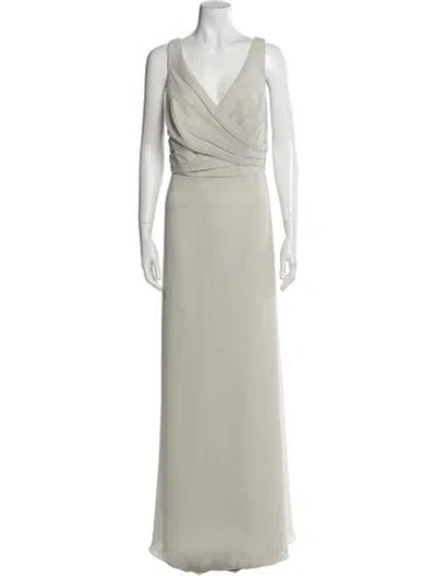 Pre-owned Wtoo By Watters V-neck Long Dress In Gray