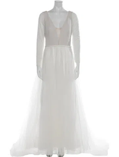 Pre-owned Wtoo By Watters V-neck Long Dress In Gray