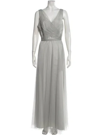 Pre-owned Wtoo By Watters V-neck Long Dress In Grey