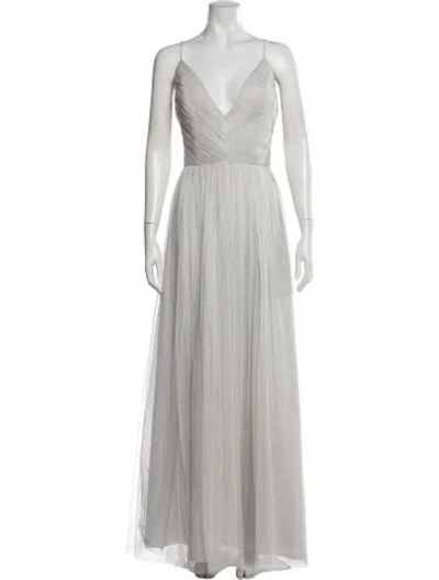 Pre-owned Wtoo By Watters V-neck Long Dress In Grey