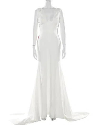 Pre-owned Wtoo By Watters V-neck Long Dress In White