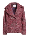 Wu'side Woman Coat Burgundy Size M/l Polyester, Wool, Cotton, Viscose, Acrylic In Multi