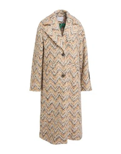 Wu'side Woman Coat Cream Size M/l Wool, Polyester, Acrylic In Multi