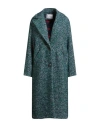 Wu'side Woman Coat Deep Teal Size M/l Polyester, Wool, Cotton, Viscose, Acrylic In Blue