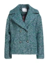 Wu'side Woman Coat Green Size M/l Polyester, Wool, Cotton, Viscose, Acrylic In Multi