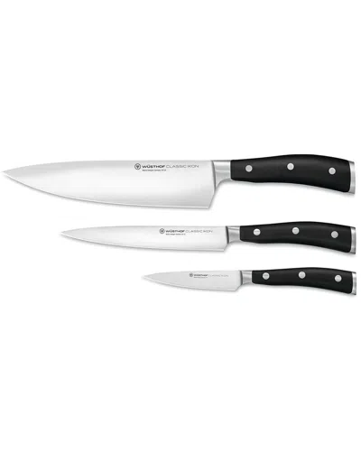 Wusthof 3pc Classic Ikon Chef's Set In Black