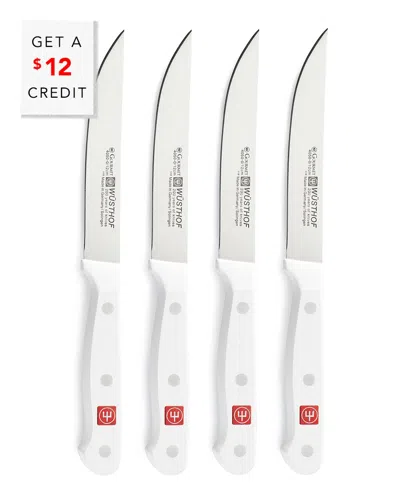 Wusthof 4pc Gourmet White Steak Knife Set With $12 Credit
