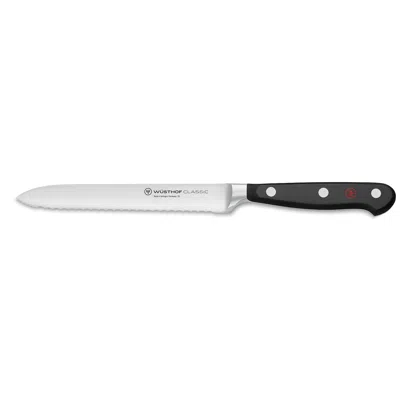 Wusthof Classic 5 Inch Serrated Utility Knife In Black