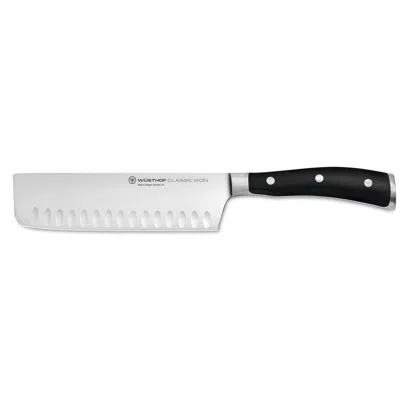 Wusthof Classic Ikon 7 Inch Nakiri Knife With Hollow Edge In Black