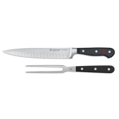Wusthof German Classic Hollow Edge Carving Set In Black