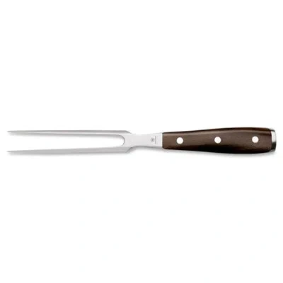 Wusthof Ikon 6" Straight Meat Fork In Stainless Steel;brown Wood