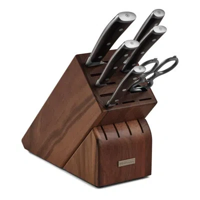 Wusthof Ikon Seven Piece Block Set, Walnut In Brown