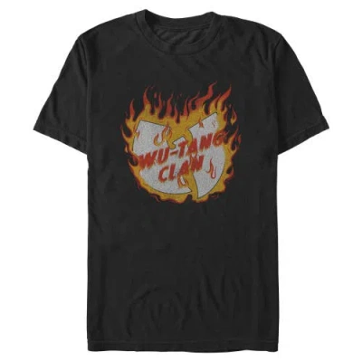 Wu-tang Clan Distressed Logo On Fire  Graphic T-shirt In Black