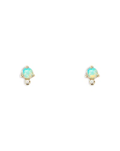 Wwake 14k Yellow Gold Classic Opal & Diamond Earrings In Blue/gold