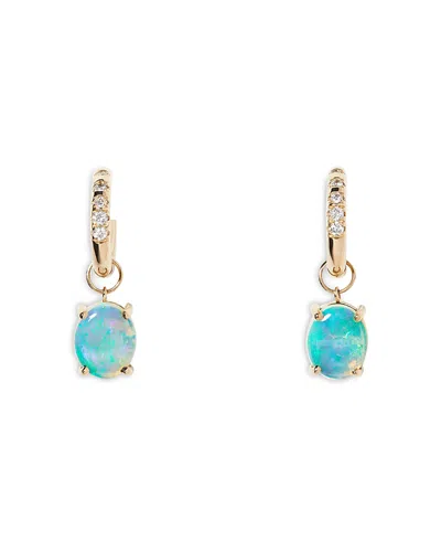 Wwake 14k Yellow Gold Graduated Opal & Diamond Hoop Drop Earrings In Blue/gold