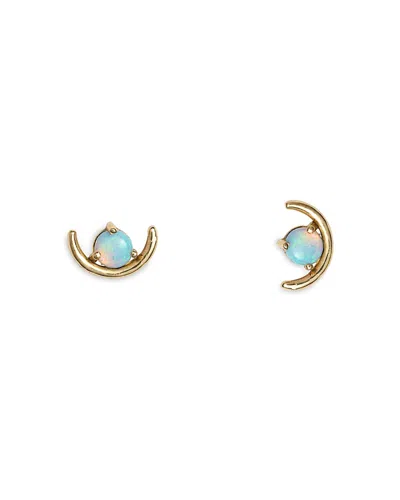 Wwake 14k Yellow Gold Large Opal Arc Earrings In Blue/gold