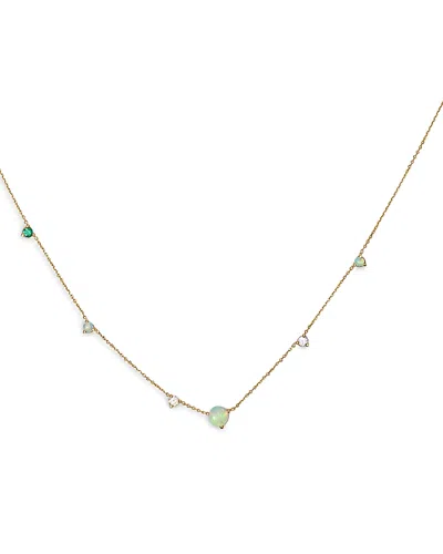 Wwake 14k Yellow Gold Multi Stone Linear Chain Necklace, 18